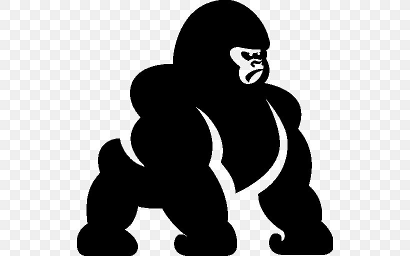 Gorilla Primate Monkey Clip Art, PNG, 512x512px, Gorilla, Animal, Black, Black And White, Fictional Character Download Free