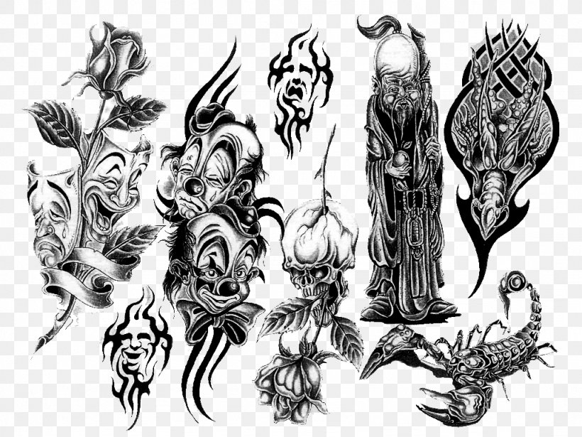 Joker Evil Clown Tattoo Artist, PNG, 1024x768px, Joker, Arm, Art, Artwork, Black And White Download Free