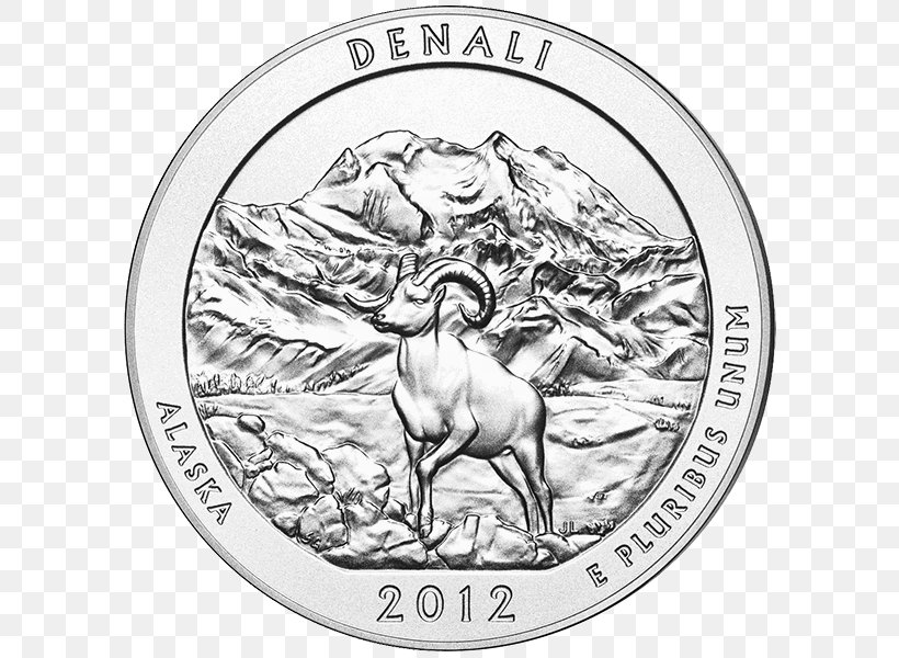 Quarter National Park Uncirculated Coin America The Beautiful Silver Bullion Coins, PNG, 600x600px, Quarter, Alaska, Black And White, Bullion Coin, Coin Download Free