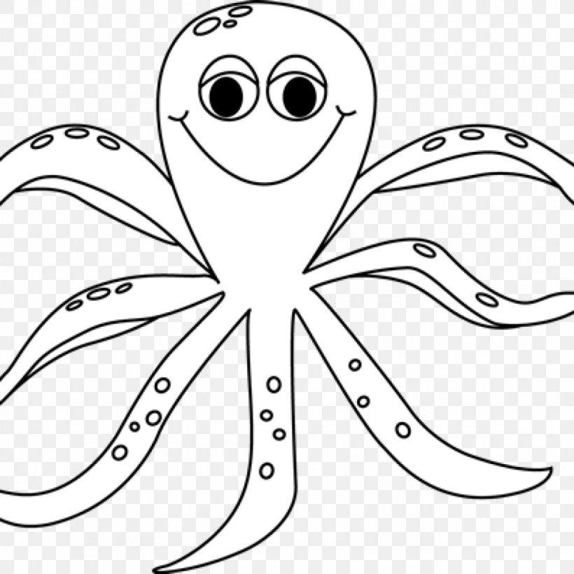 Clip Art Octopus Black And White Drawing Image, PNG, 1024x1024px, Watercolor, Cartoon, Flower, Frame, Heart Download Free