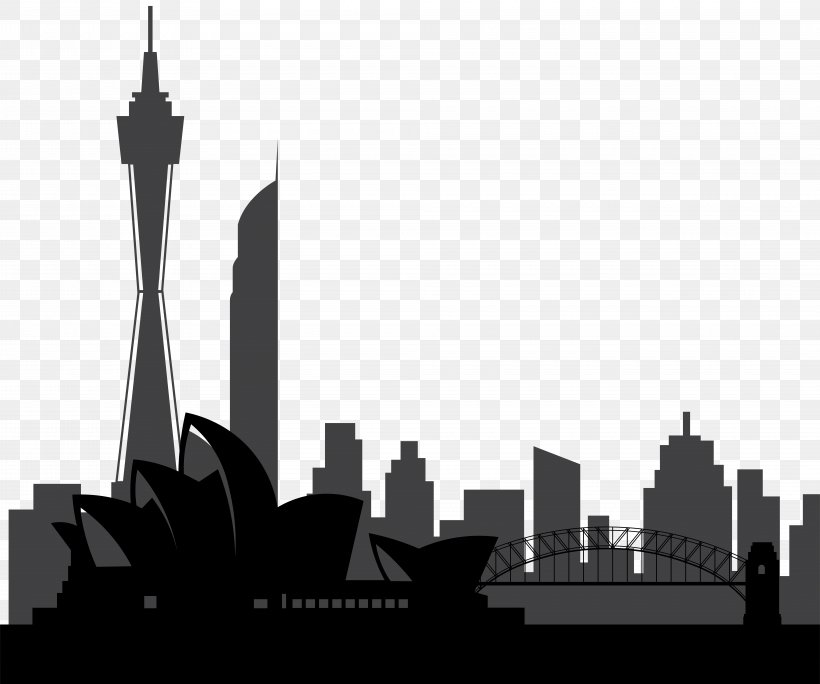 Sydney Australia Silhouette Clip Art, PNG, 8000x6676px, Sydney, Black And White, City, Metropolis, Monochrome Download Free
