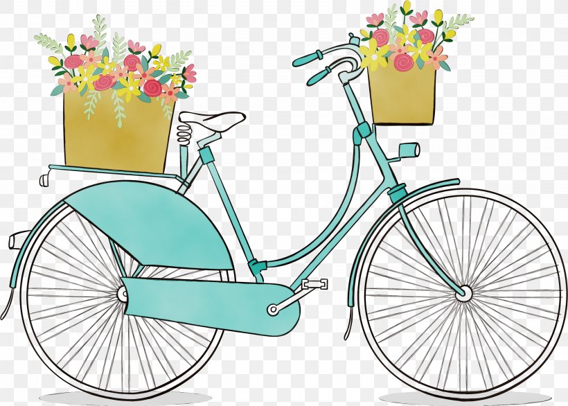 Watercolor Background Frame, PNG, 2909x2080px, Watercolor, Bicycle, Bicycle Accessory, Bicycle Basket, Bicycle Baskets Download Free