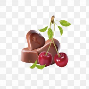 Heart-shaped Chocolate And Cherries - Chocolate-covered Cherry Cupcake Cordial PNG