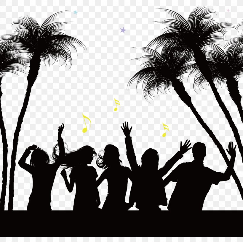 Silhouette Party Beach Nightclub, PNG, 1181x1181px, Watercolor, Cartoon, Flower, Frame, Heart Download Free