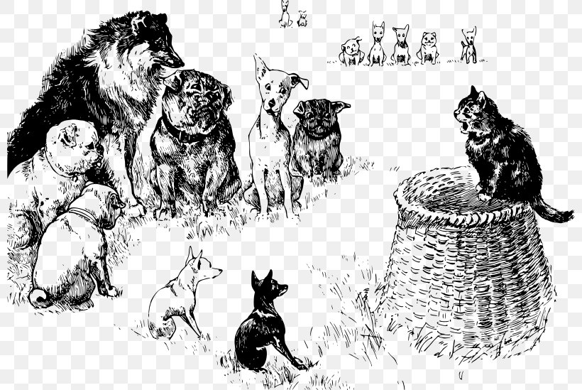 Cat Dog Breed Clip Art, PNG, 800x549px, Cat, Animal, Art, Artwork, Black And White Download Free