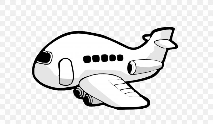 Airplane Black And White Clip Art, PNG, 3000x1744px, Airplane, Area, Art, Black And White, Cartoon Download Free