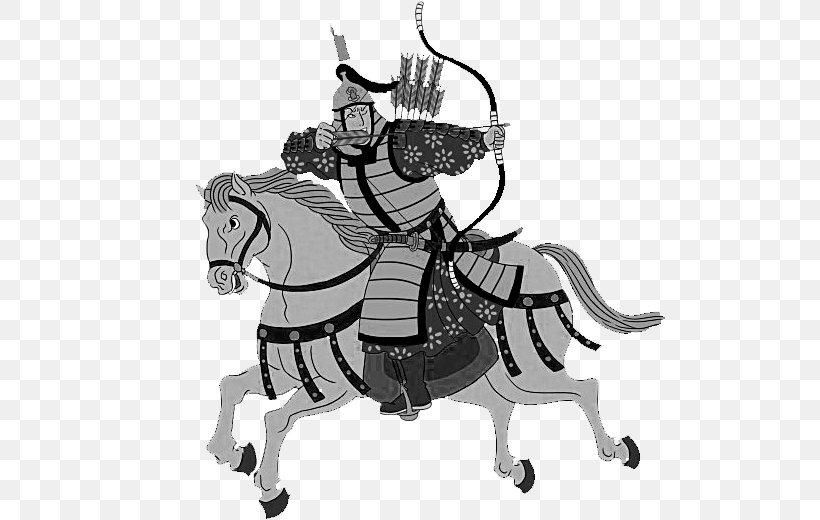 Cavalry Mongols Dali Kingdom Mongol Empire Mongolian Horse, PNG, 510x520px, Cavalry, Armour, Art, Black And White, Bridle Download Free