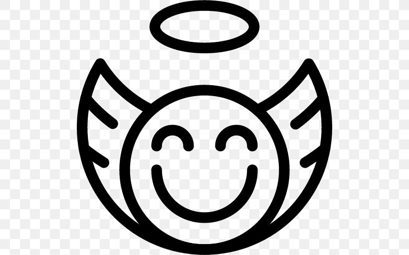 Smiley Emoticon Angel Icon Design, PNG, 512x512px, Smiley, Angel, Avatar, Black And White, Emoji Download Free