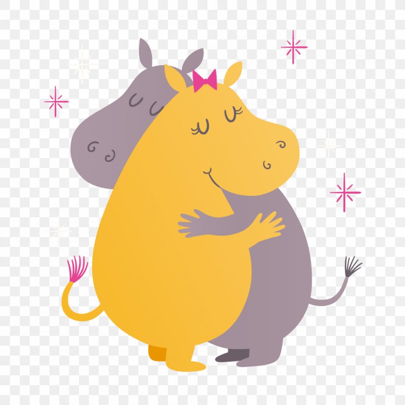 Hippopotamus Hug Euclidean Vector, PNG, 1000x1000px, Hippopotamus, Cartoon, Fictional Character, Hug, Love Download Free