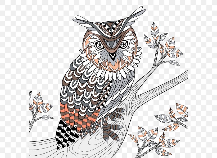 Great Horned Owl Bird Coloring Book, PNG, 600x600px, Owl, Art, Barn Owl, Beak, Bird Download Free