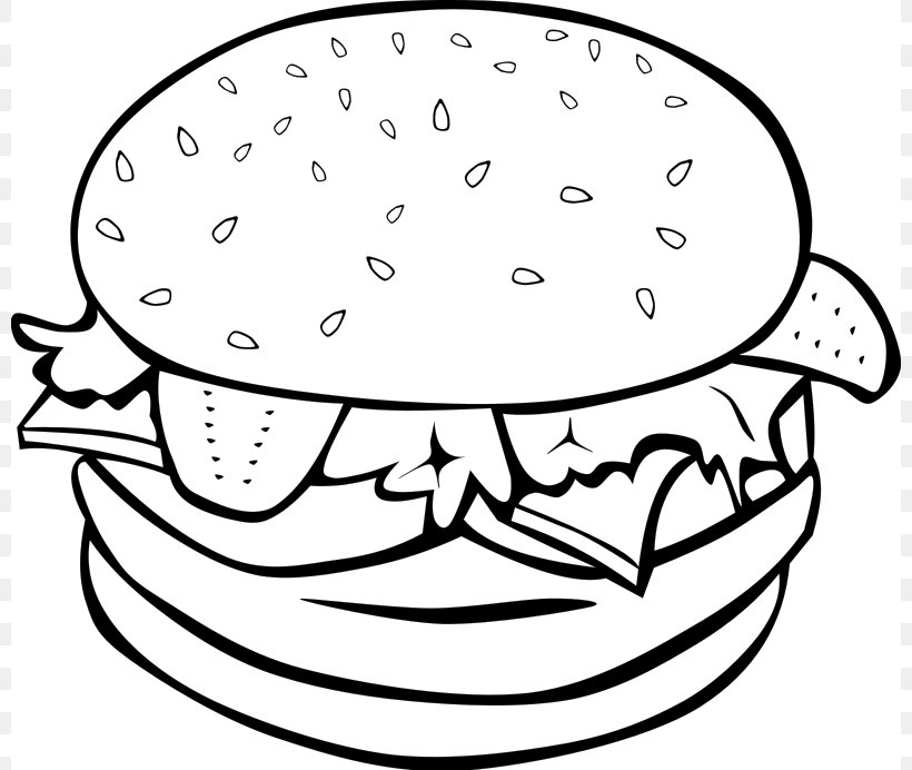 Hamburger Cheeseburger Slider Hot Dog French Fries, PNG, 800x692px, Hamburger, Artwork, Black And White, Bun, Cheeseburger Download Free