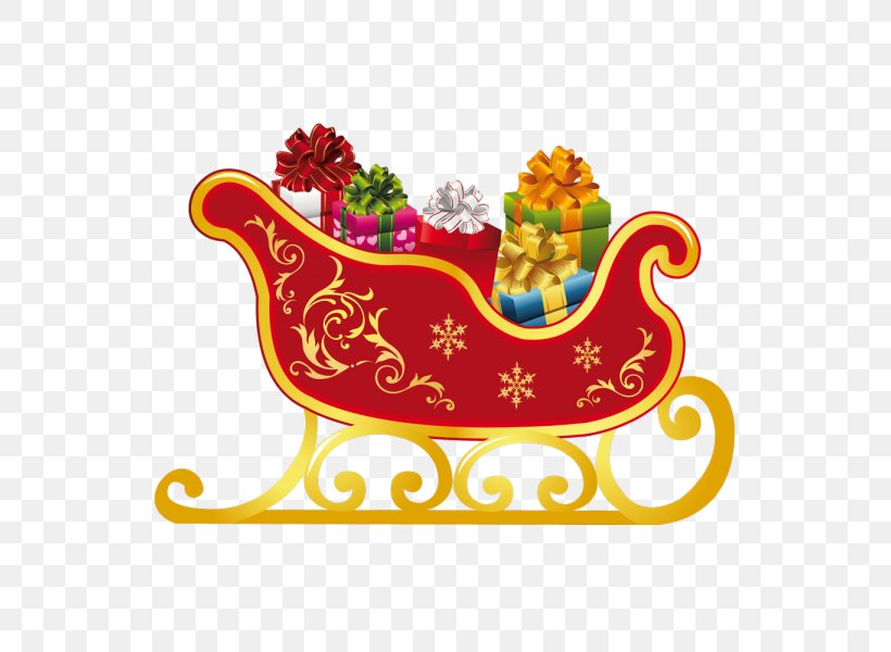 Santa Claus Sled Reindeer Christmas Day Clip Art, PNG, 600x600px, Santa Claus, Christmas Day, Christmas Decoration, Flower, Gift Download Free