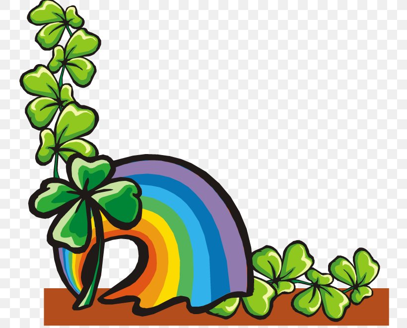 Four-leaf Clover Rainbow Green, PNG, 750x660px, Clover, Area, Artwork, Branch, Color Download Free