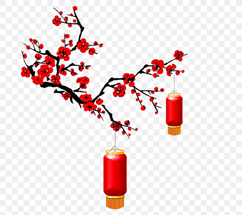 Lantern Plum Blossom Chinese New Year, PNG, 735x731px, Lantern, Art, Branch, Chinese New Year, Computer Network Download Free