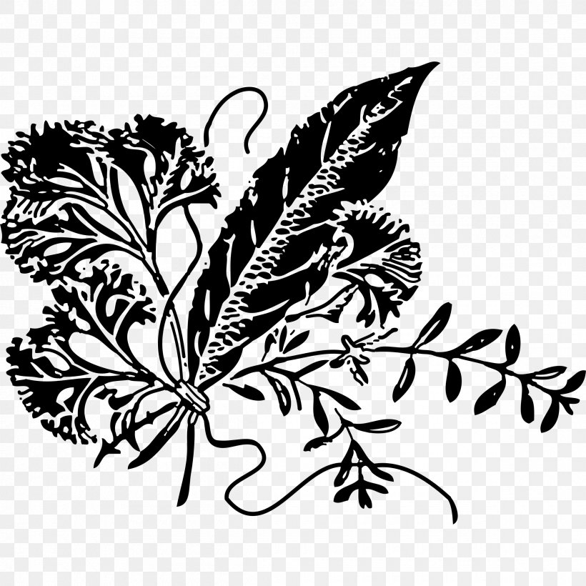 Herbal Tea Parsley Clip Art, PNG, 2400x2400px, Herb, Art, Black And White, Branch, Butterfly Download Free