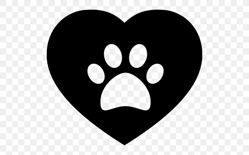 Dog Cat Paw Heart, PNG, 512x512px, Dog, Animal, Animal Track, Black, Black And White Download Free