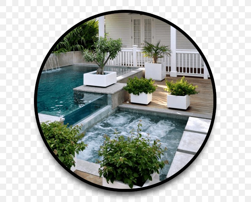 Hot Tub Swimming Pool Backyard Pool Fence Landscaping, PNG, 660x660px, Hot Tub, Backyard, Deck, Fence, Garden Download Free