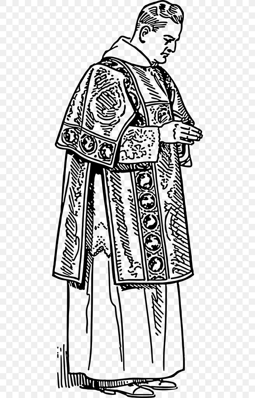 Deacon Dalmatic Drawing Priest Vestment, PNG, 640x1280px, Deacon, Altar Server, Art, Bishop, Black And White Download Free