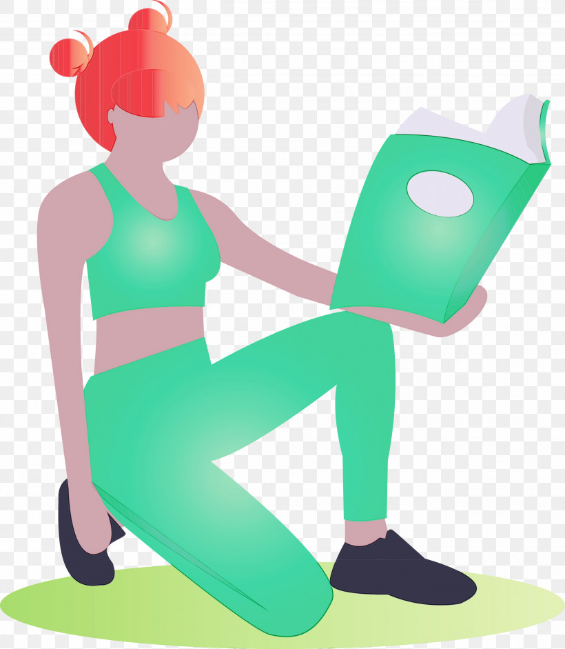 Green Sitting, PNG, 2613x3000px, Reading Book, Fashion, Girl, Green, Paint Download Free
