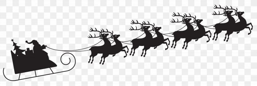 Santa Claus Sled Silhouette Reindeer Clip Art, PNG, 6343x2128px, Rudolph, Black And White, Brand, Cattle Like Mammal, Chariot Download Free