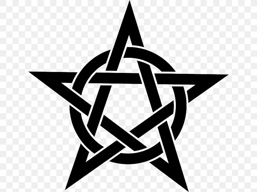 Pentagram Pentacle Star Wicca, PNG, 640x611px, Pentagram, Black And White, Brand, Fivepointed Star, Logo Download Free