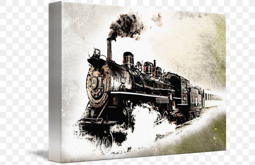 Train Rail Transport Steam Locomotive Steam Engine, PNG, 650x531px, Train, Advertising, Canvas Print, Locomotive, Poster Download Free