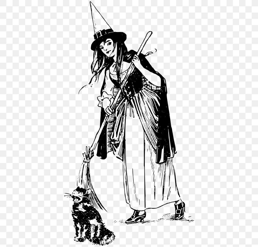 Cat Witchcraft Witch Hat Clip Art, PNG, 422x788px, Cat, Art, Black And White, Black Cat, Costume Download Free