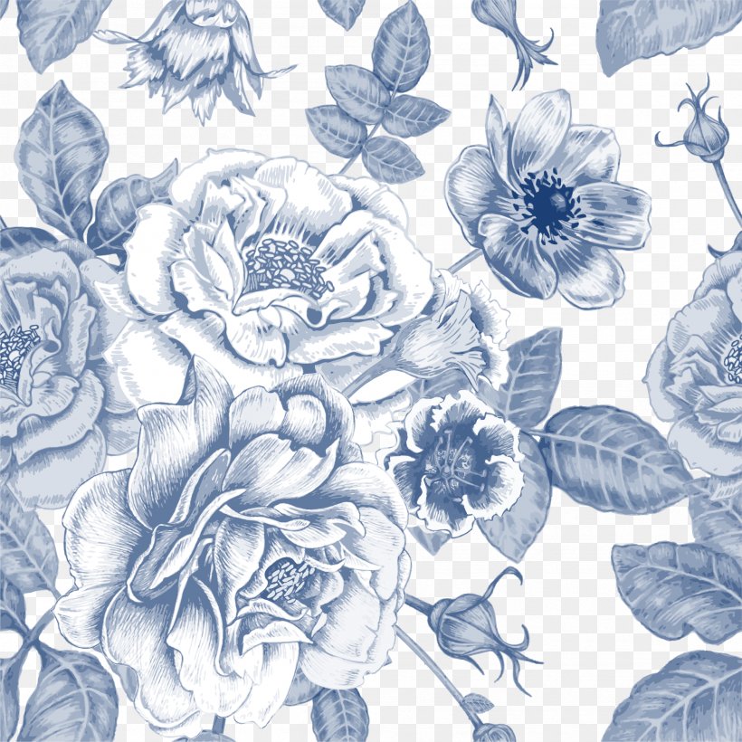 Drawing Flower Sketch, PNG, 2001x2001px, Flower, Black And White, Blue, Botany, Drawing Download Free