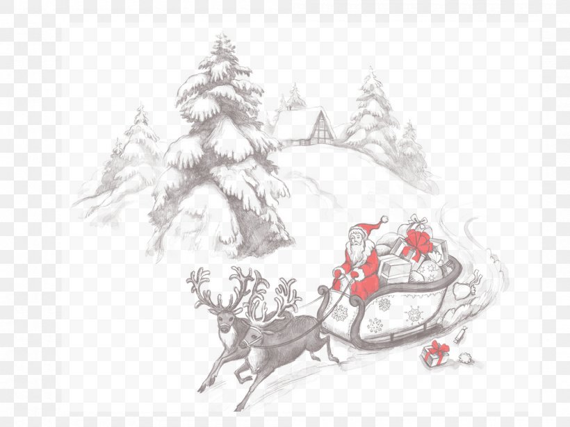 Santa Claus Christmas Ornament Sled, PNG, 2000x1500px, Santa Claus, Art, Branch, Carriage, Christmas Download Free