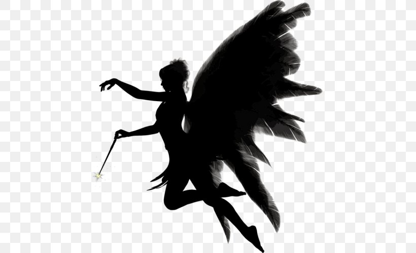 Angel Silhouette Clip Art, PNG, 500x500px, Angel, Art, Beak, Bird, Black And White Download Free
