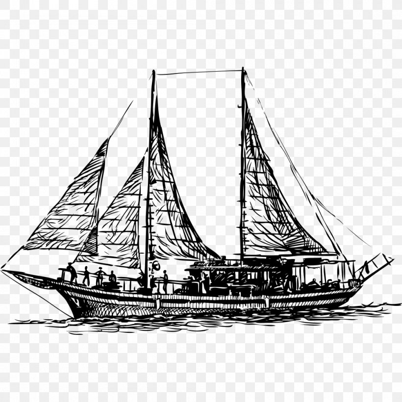 Yacht Sailboat Drawing, PNG, 1000x1000px, Yacht, Baltimore Clipper, Barque, Barquentine, Black And White Download Free