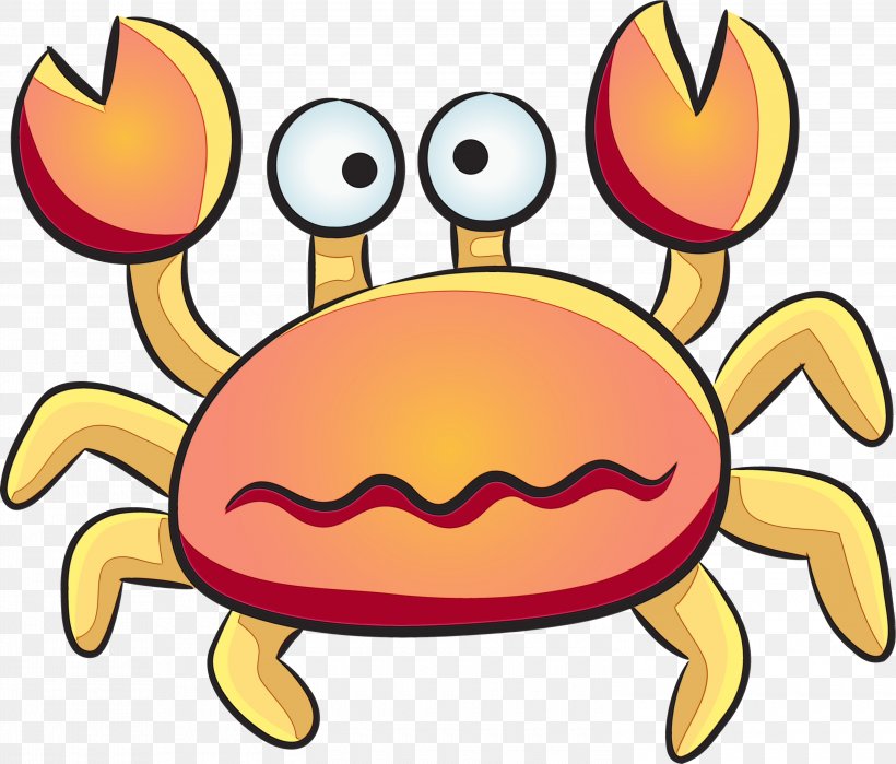Crab Clip Art Cartoon Yellow Dungeness Crab, PNG, 3000x2560px, Watercolor, Cartoon, Crab, Dungeness Crab, Happy Download Free