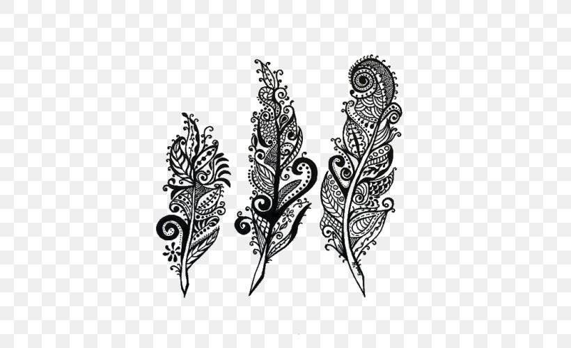 Drawing Feather Tattoo Mandala, PNG, 500x500px, Drawing, Art, Bird, Black And White, Body Jewelry Download Free