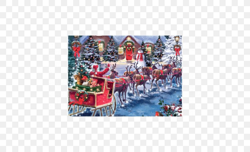Santa Claus Christmas Village Christmas Tree Holiday, PNG, 500x500px, Santa Claus, Art, Christmas, Christmas Card, Christmas Decoration Download Free