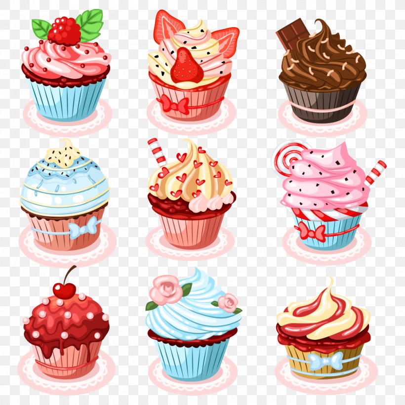 Cupcake Birthday Cake Muffin Sponge Cake Clip Art, PNG, 1000x1000px, Cupcake, Baking, Birthday Cake, Buttercream, Cake Download Free
