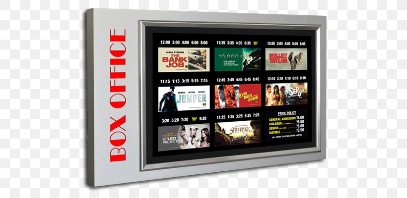 Cinema Display Device Box Office Film Poster, PNG, 700x400px, Cinema, Advertising, Box Office, Computer Monitors, Digital Signs Download Free