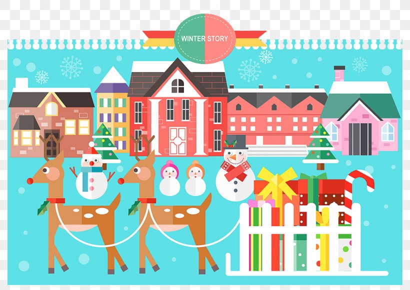 Santa Claus Christmas Flat Design Illustration, PNG, 985x697px, Christmas, Architectural Style, Architecture, Area, Art Download Free