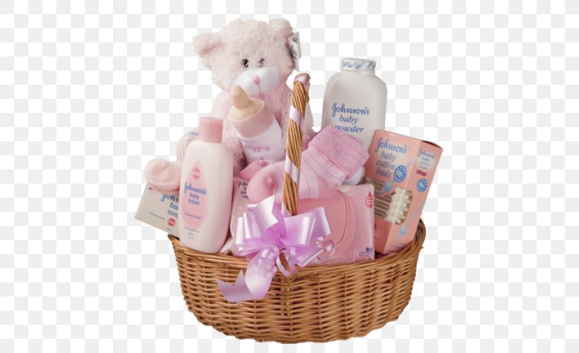 Food Gift Baskets Hamper Infant Johnson's Baby Baby Girl Gift Basket, PNG, 500x500px, Food Gift Baskets, Baby Powder, Baby Shower, Basket, Childbirth Download Free