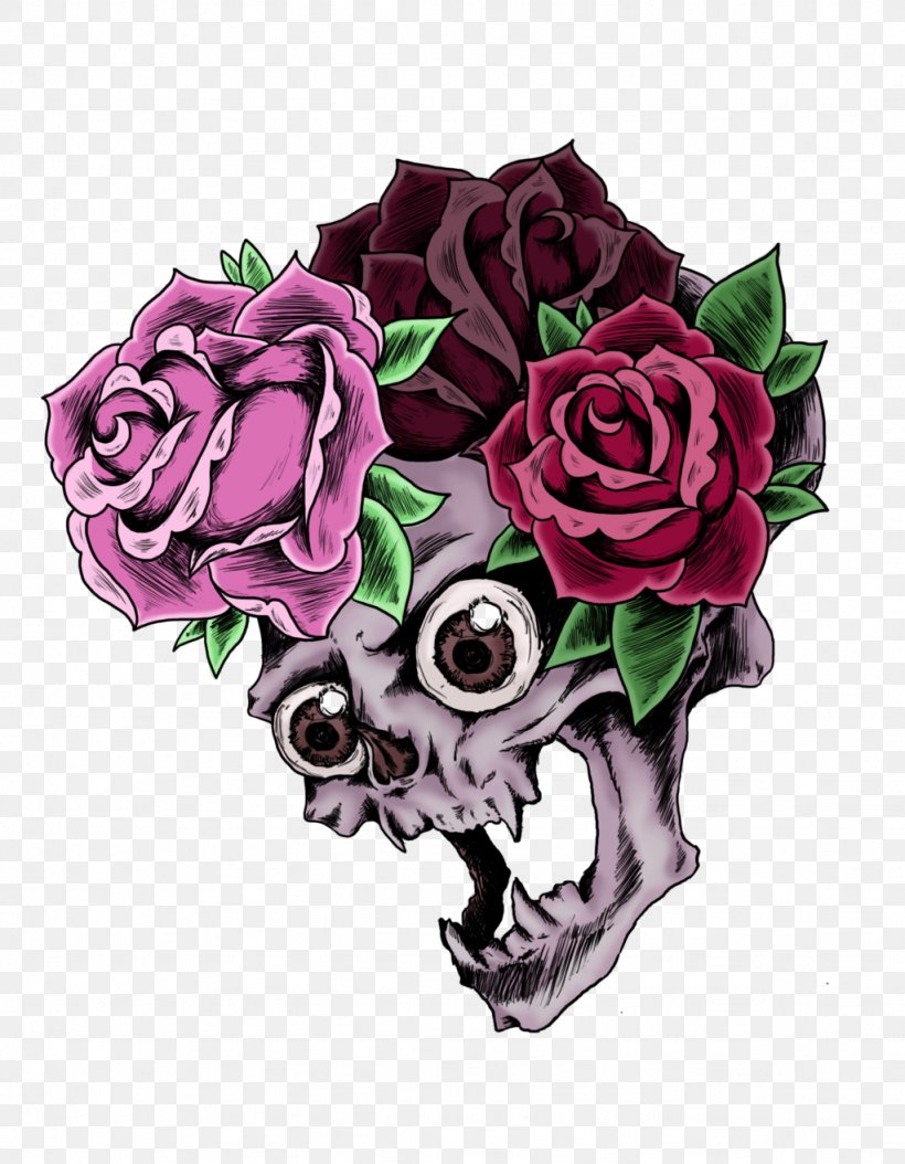 Skull Garden Roses Flower Calavera Drawing, PNG, 1024x1317px, Skull, Art, Calavera, Cut Flowers, Drawing Download Free