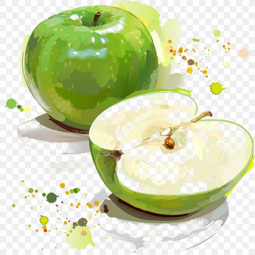 Apple Granny Smith Painting Illustration, PNG, 1000x1000px, Apple, Color, Diet Food, Drawing, Food Download Free