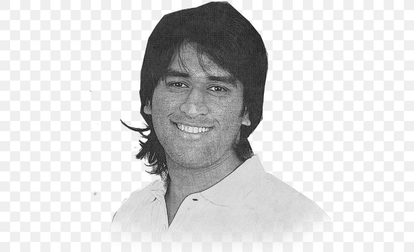 MS Dhoni India National Cricket Team Black And White Drawing, PNG, 500x500px, Ms Dhoni, Batting, Black And White, Chin, Cricket Download Free