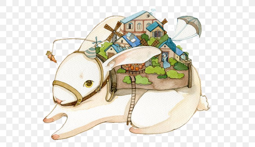 Watercolor Painting Town Illustration, PNG, 624x475px, Watercolor Painting, Animal, Cartoon, Designer, Furniture Download Free