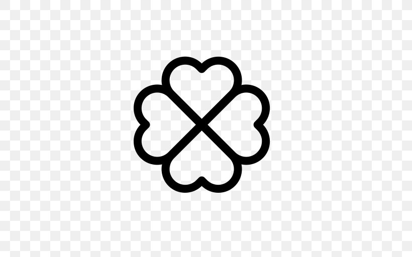 Four-leaf Clover Shamrock, PNG, 512x512px, Fourleaf Clover, Area, Black And White, Body Jewelry, Clover Download Free