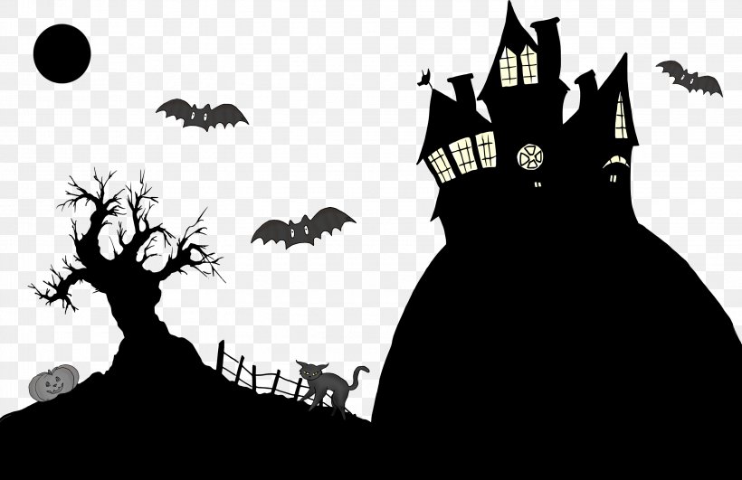 Halloween Drawing Shadow Silhouette, PNG, 3053x1978px, Halloween, Art, Black, Black And White, Black Cat Download Free