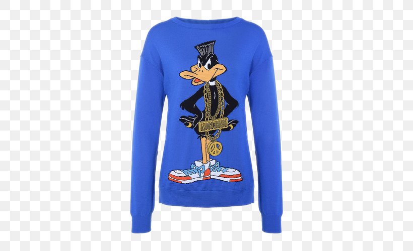 Daffy Duck Moschino Sweater Fashion Intarsia, PNG, 500x500px, Daffy Duck, Blue, Clothing, Crew Neck, Cuff Download Free