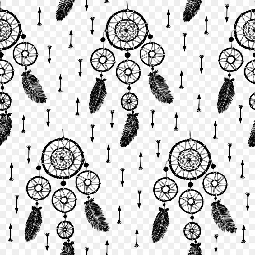 Dreamcatcher Pattern, PNG, 1024x1024px, Dreamcatcher, Black And White, Cartoon, Drawing, Dream Download Free