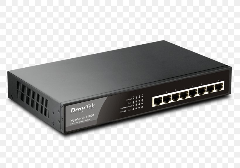 Power Over Ethernet DrayTek Vigor Switch P1090 Network Switch Gigabit Ethernet, PNG, 1024x720px, Power Over Ethernet, Computer Network, Draytek, Draytek Vigor Switch P1090, Electronic Component Download Free