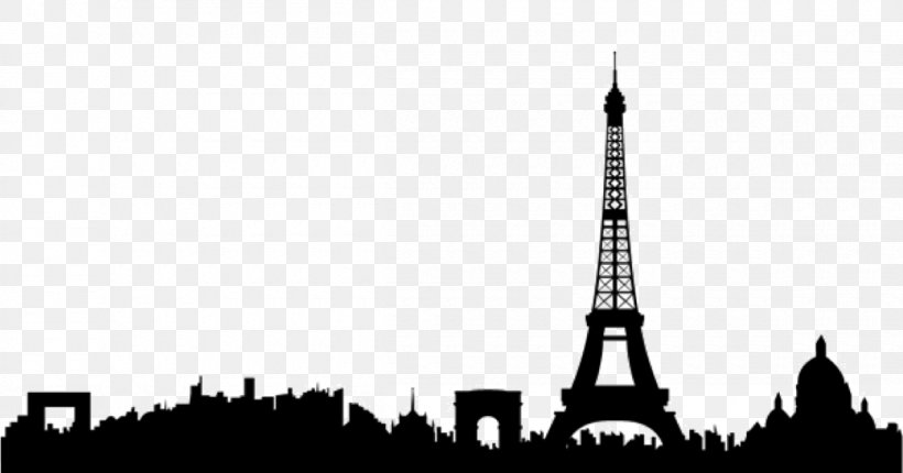 Eiffel Tower Arc De Triomphe Wall Decal Skyline Silhouette, PNG, 1200x630px, Eiffel Tower, Arc De Triomphe, Black And White, Building, City Download Free