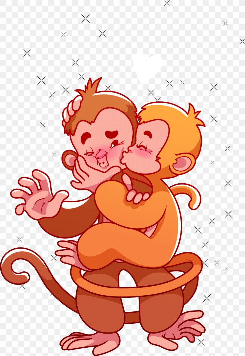 Monkey Valentines Day Cartoon Clip Art, PNG, 1300x1887px, Watercolor, Cartoon, Flower, Frame, Heart Download Free