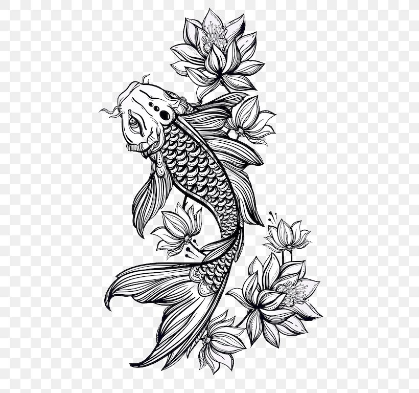 Koi Abziehtattoo Nelumbo Nucifera Flash, PNG, 569x768px, Koi, Abziehtattoo, Art, Artwork, Bird Download Free